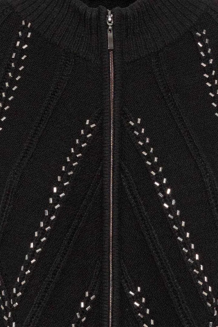 Olsen 11004503 Black Silver Beaded Knit Cardigan - Experience Boutique