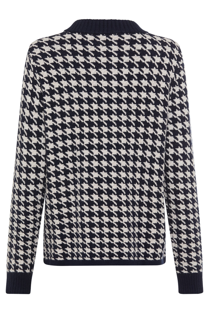 Olsen 11004697 Ink Blue Houndstooth Knit Zip Front Cardigan