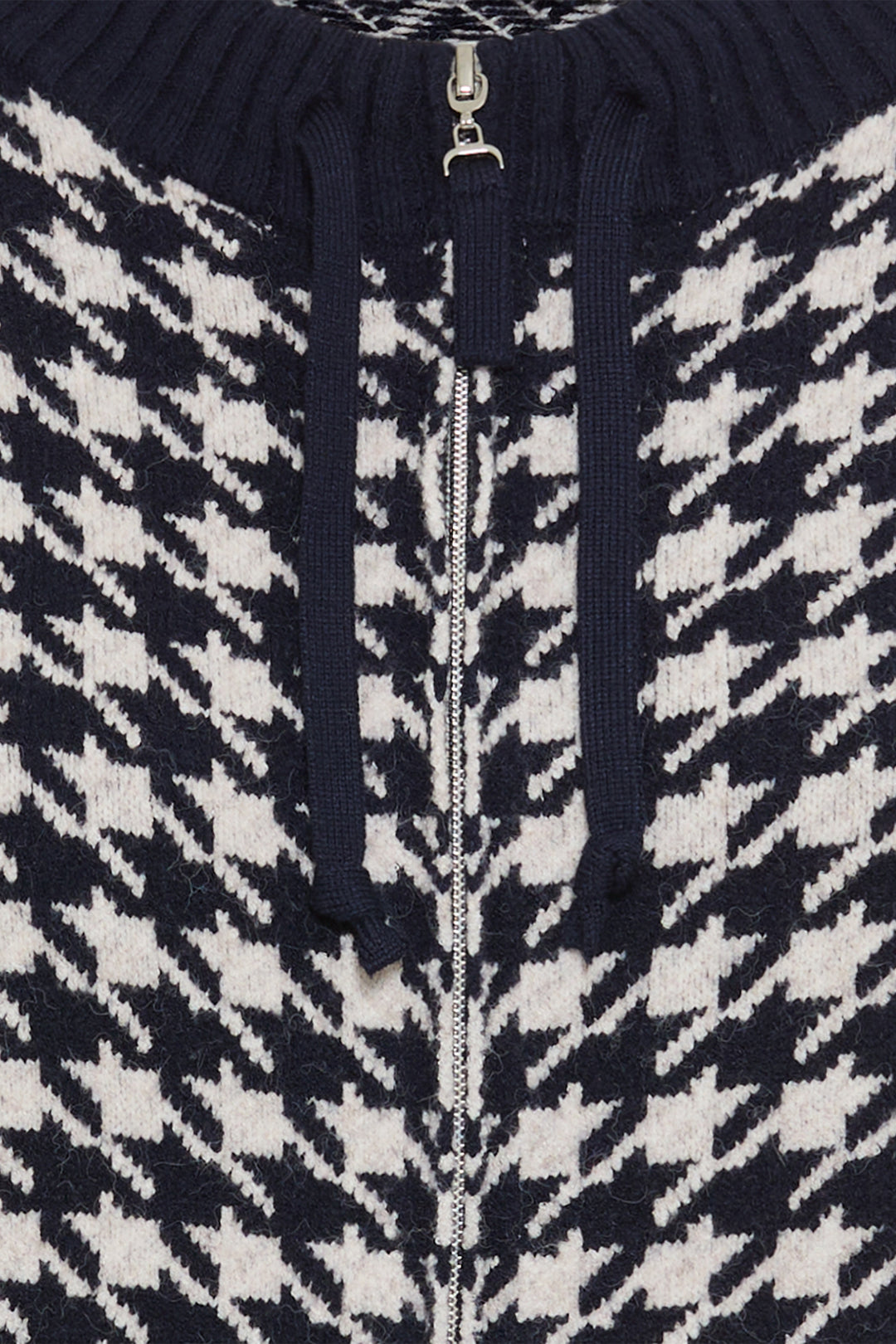 Olsen 11004697 Ink Blue Houndstooth Knit Zip Front Cardigan