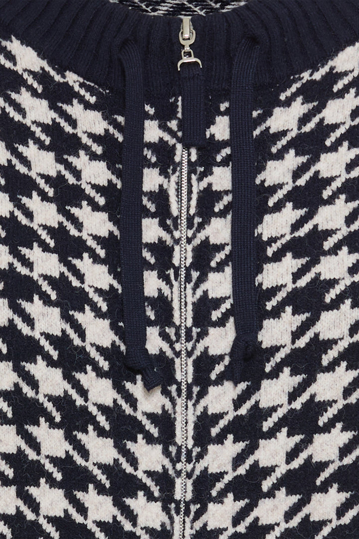 Olsen 11004697 Ink Blue Houndstooth Knit Zip Front Cardigan