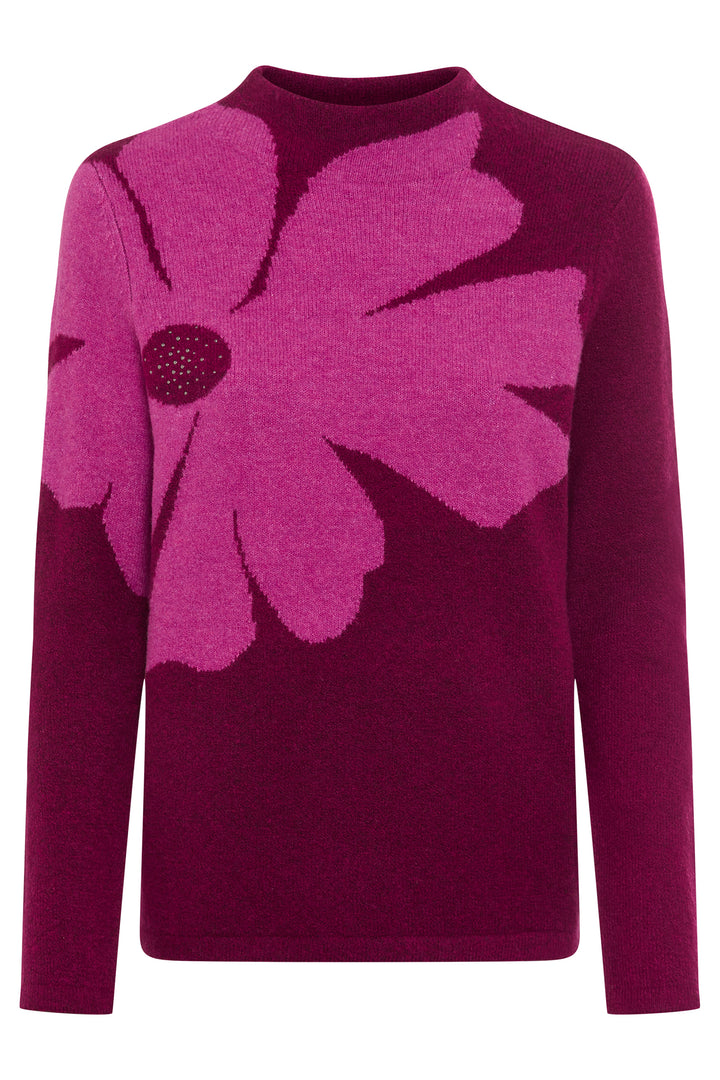 Olsen 11004701 Boysenberry Pink Intersia Flower Knit Jumper