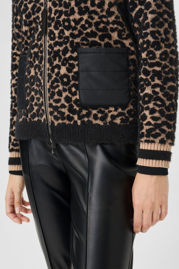 Olsen 11004704 Beige Leopard Print Urban Wild Eyelash Knit Cardigan