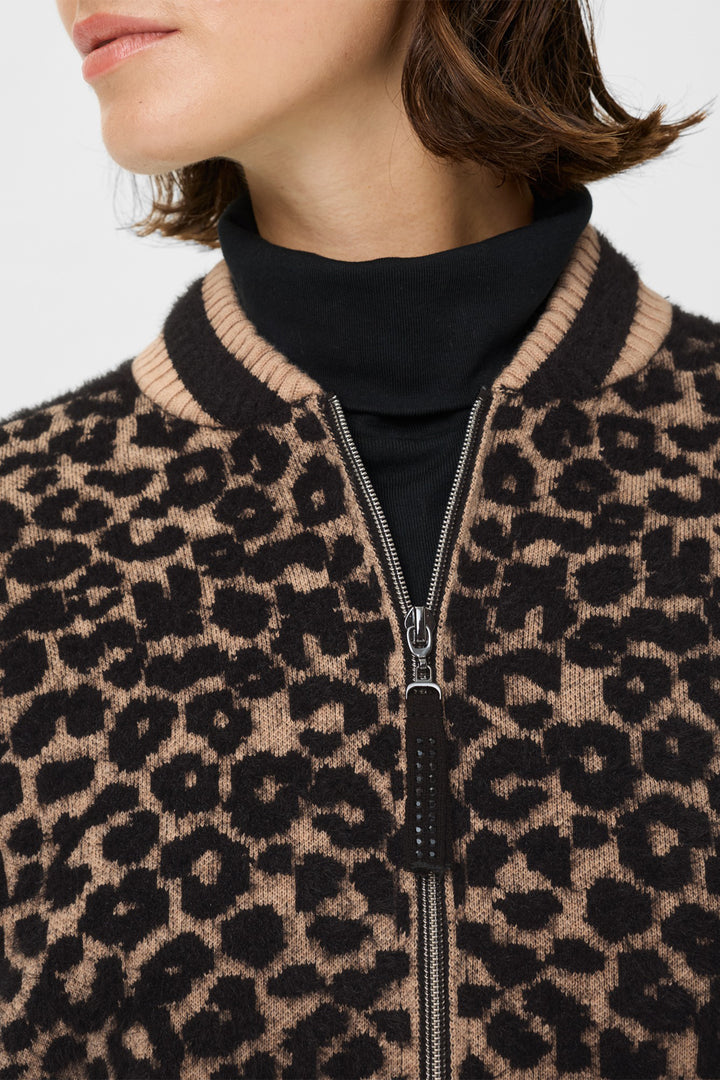 Olsen 11004704 Beige Leopard Print Urban Wild Eyelash Knit Cardigan