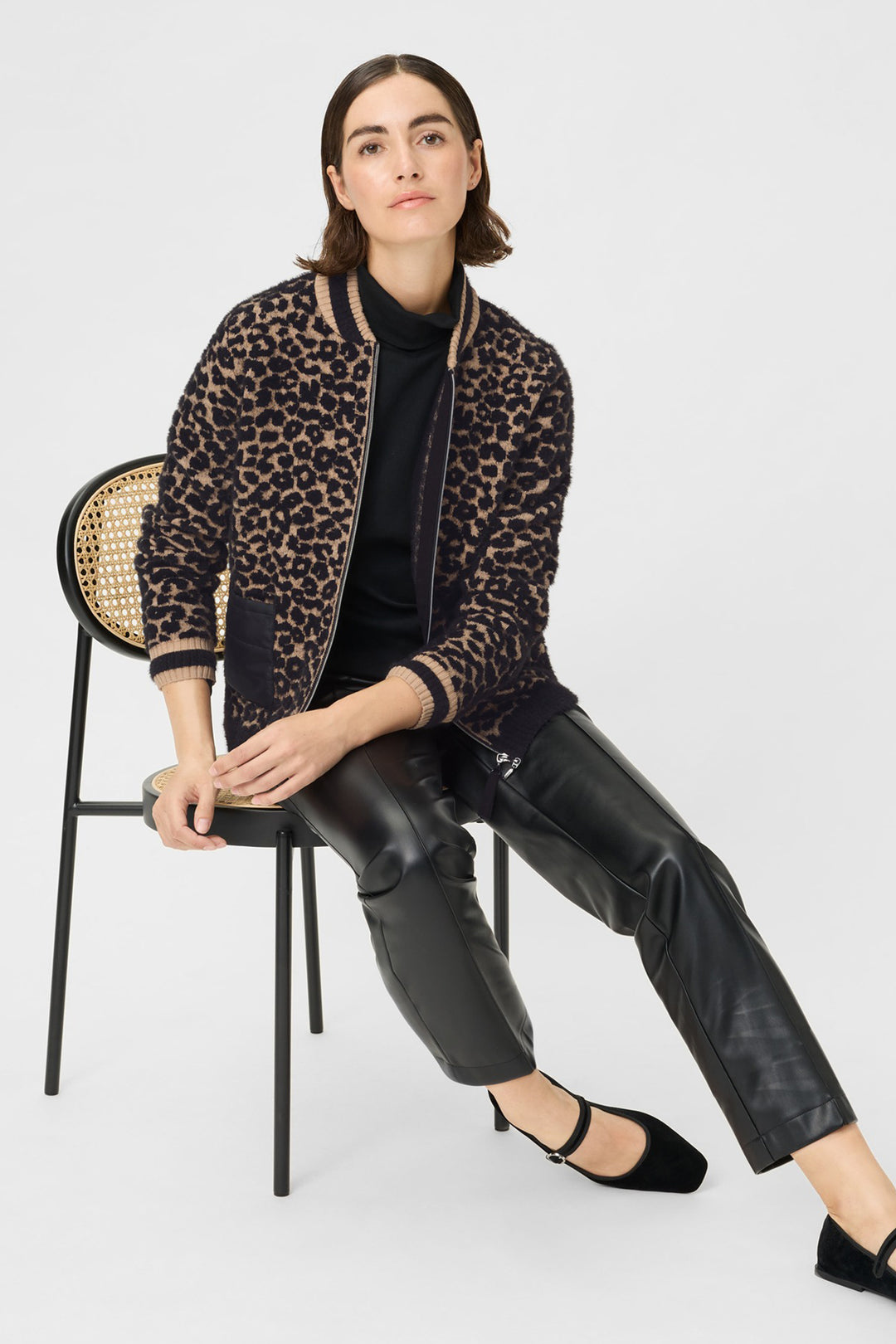 Olsen 11004704 Beige Leopard Print Urban Wild Eyelash Knit Cardigan