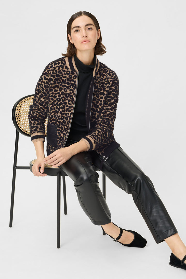 Olsen 11004704 Beige Leopard Print Urban Wild Eyelash Knit Cardigan