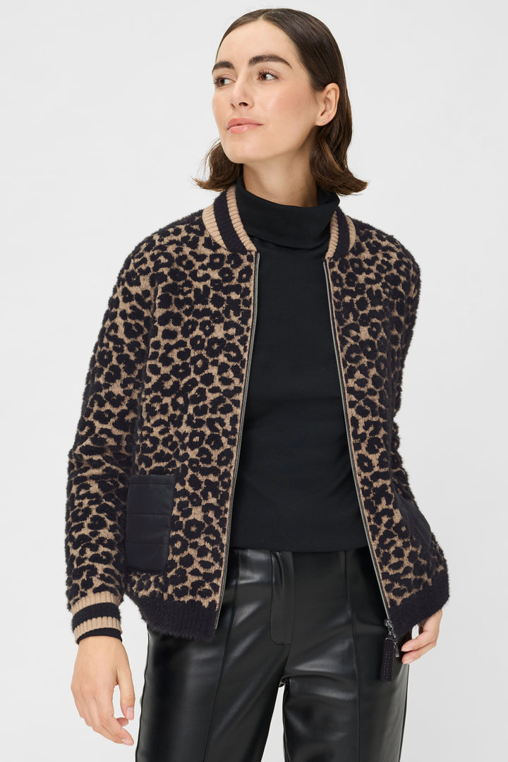 Olsen 11004704 Beige Leopard Print Urban Wild Eyelash Knit Cardigan