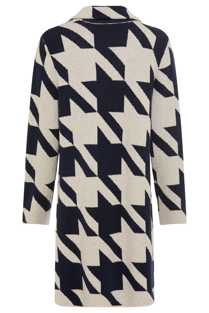 Olsen 11004783 Navy Houndstooth Print Longline Jacket