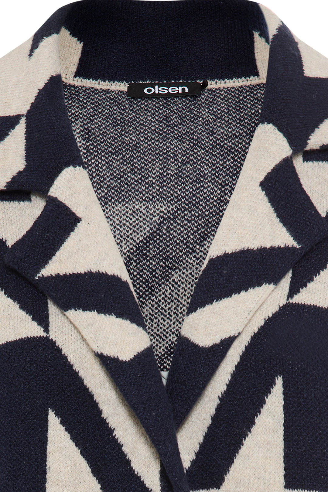 Olsen 11004783 Navy Houndstooth Print Longline Jacket