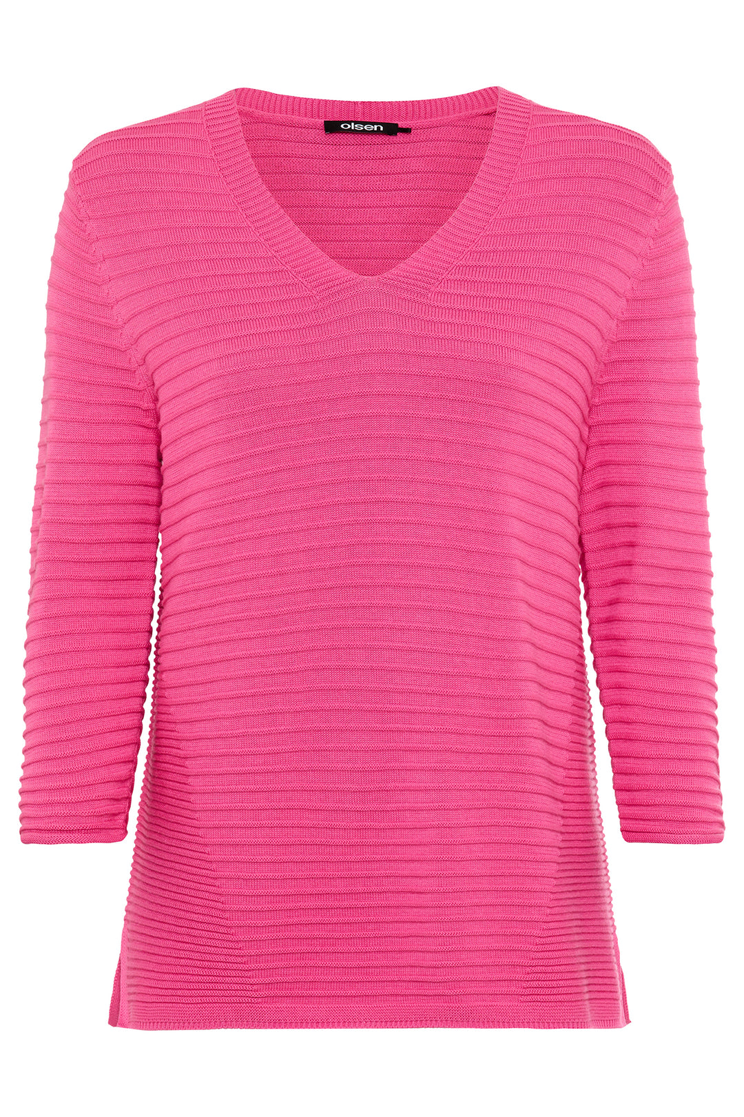 Olsen 11004816 Electric Fuchsia Pink V-Neck Ribbed Jumper