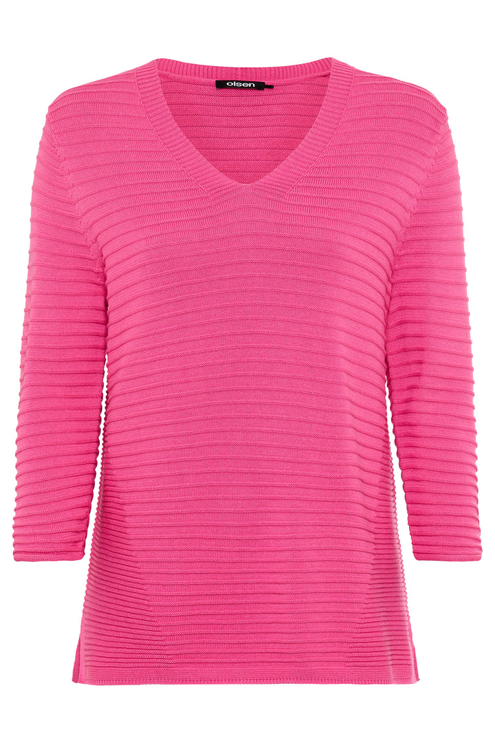 Olsen 11004816 Electric Fuchsia Pink V-Neck Ribbed Jumper