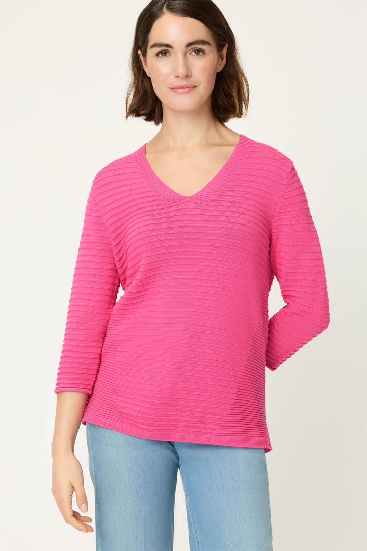 Olsen 11004816 Electric Fuchsia Pink V-Neck Ribbed Jumper