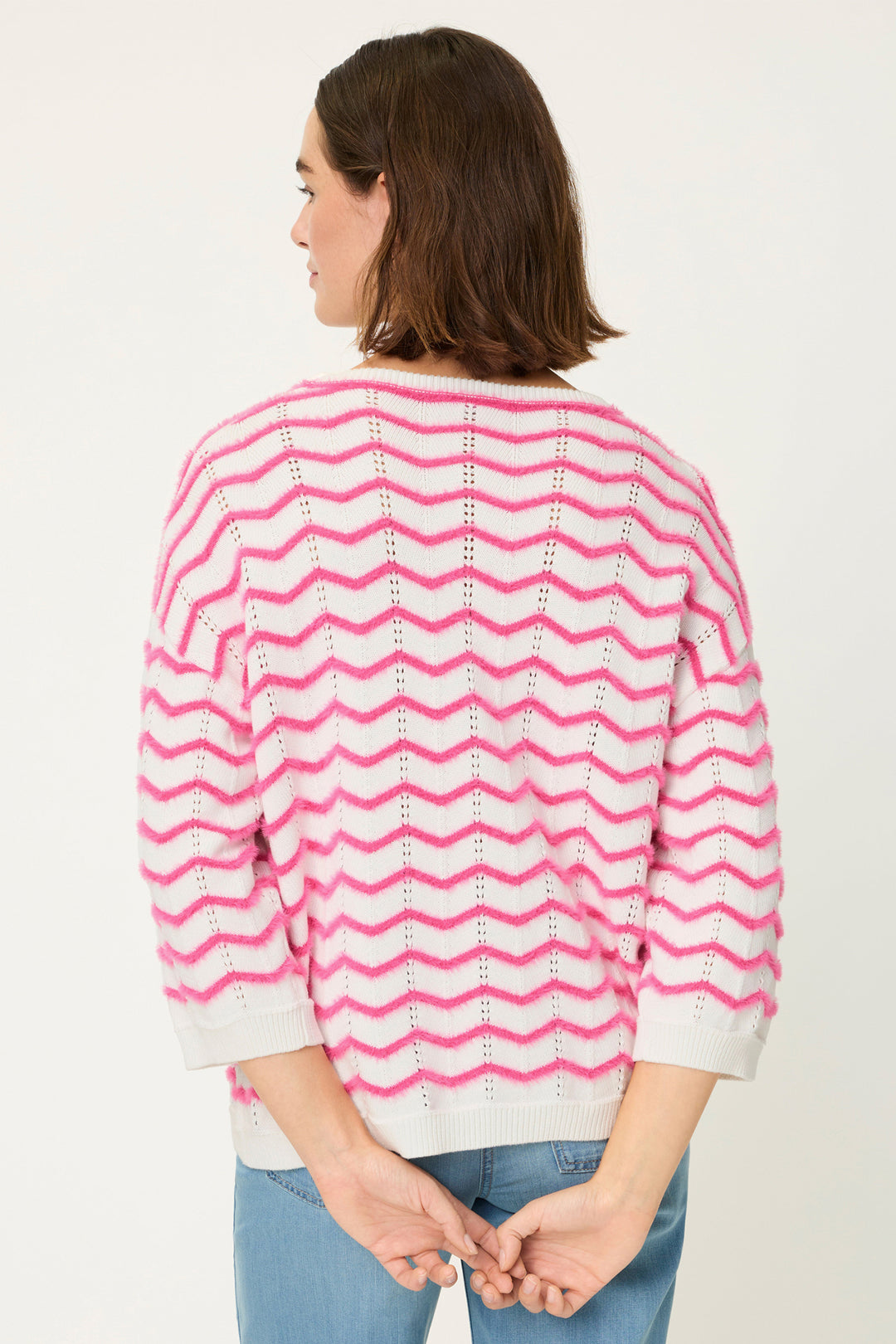 Olsen 11004835 Electric Fuchsia Pink ZigZag Round Neck Jumper