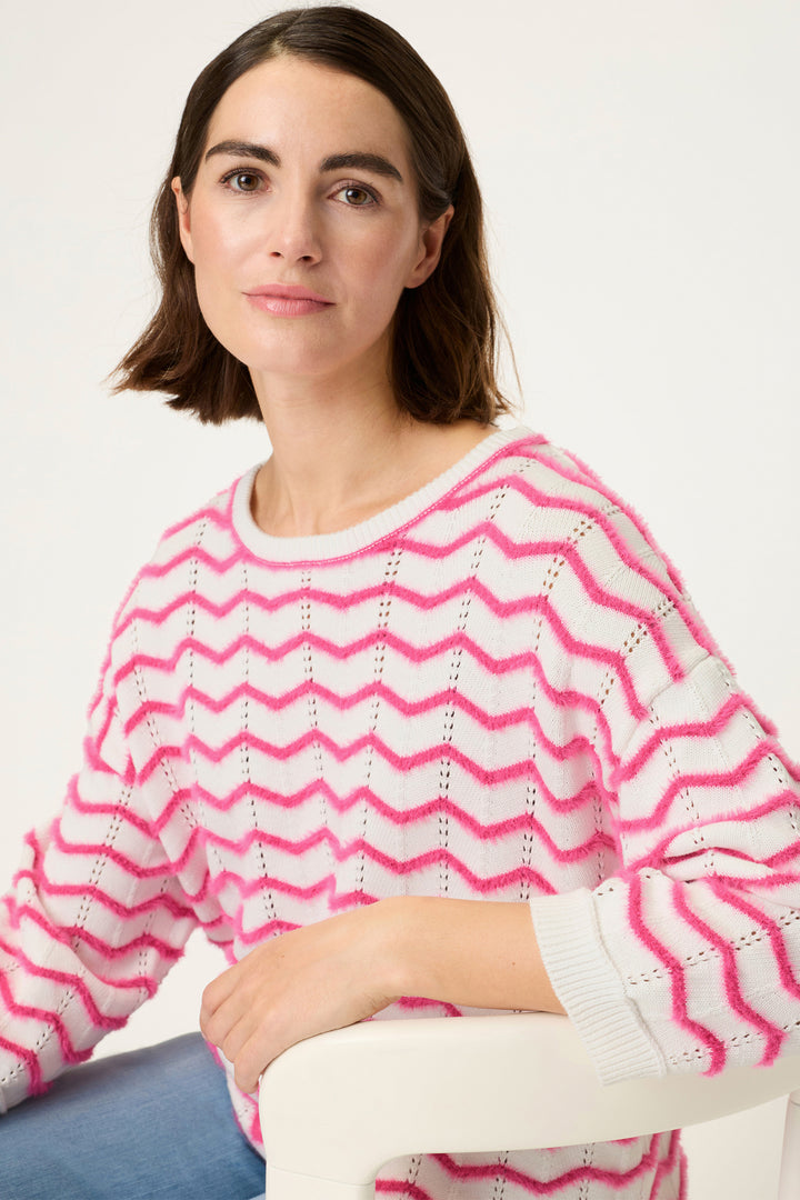 Olsen 11004835 Electric Fuchsia Pink ZigZag Round Neck Jumper