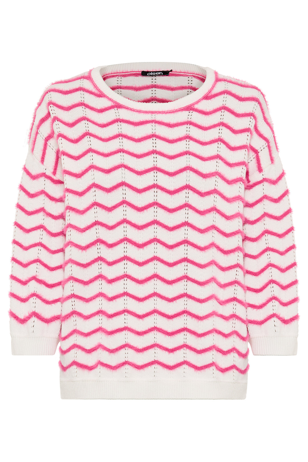 Olsen 11004835 Electric Fuchsia Pink ZigZag Round Neck Jumper