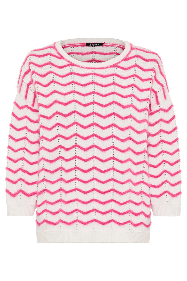 Olsen 11004835 Electric Fuchsia Pink ZigZag Round Neck Jumper