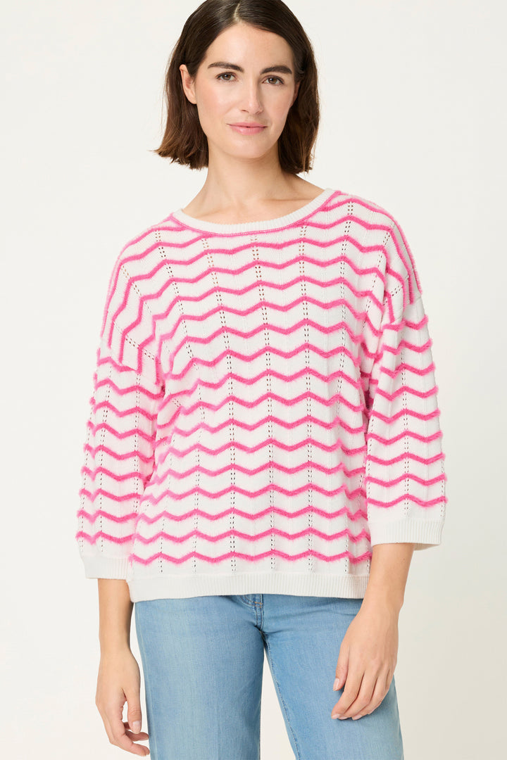 Olsen 11004835 Electric Fuchsia Pink ZigZag Round Neck Jumper