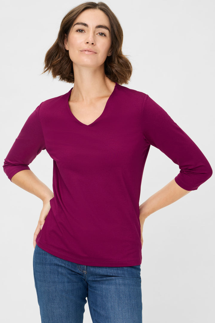 Olsen 11100607 Boysenberry Pink V-Neck T-Shirt