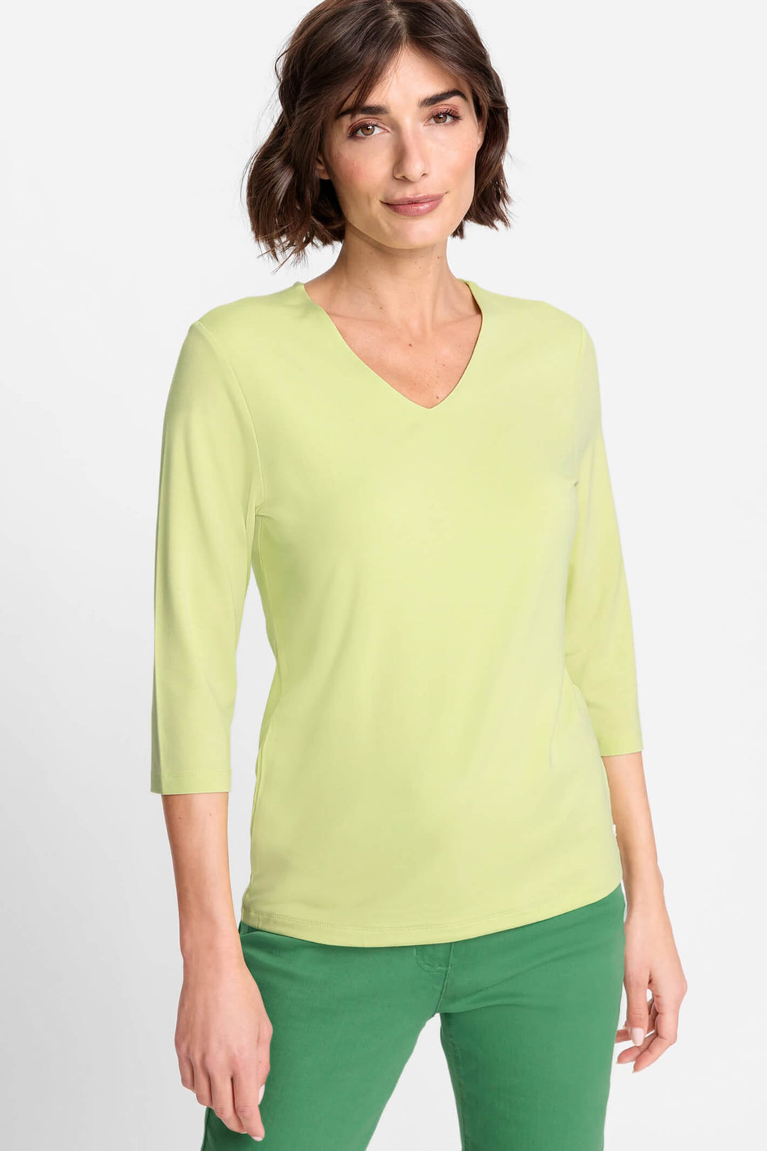 Olsen 11100607 Starfruit Green 34 Sleeve V-Neck T-Shirt - Experience Boutique