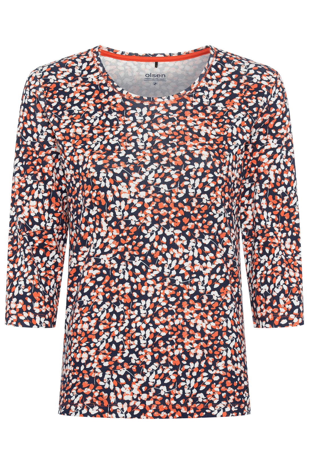 Olsen 11100617 Navy & Orange Leaf Print T-Shirt - Experience Boutique