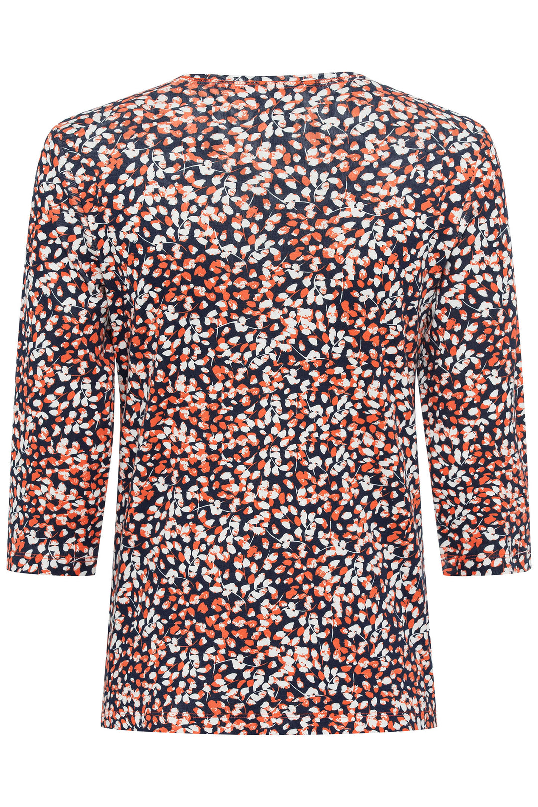 Olsen 11100617 Navy & Orange Leaf Print T-Shirt - Experience Boutique