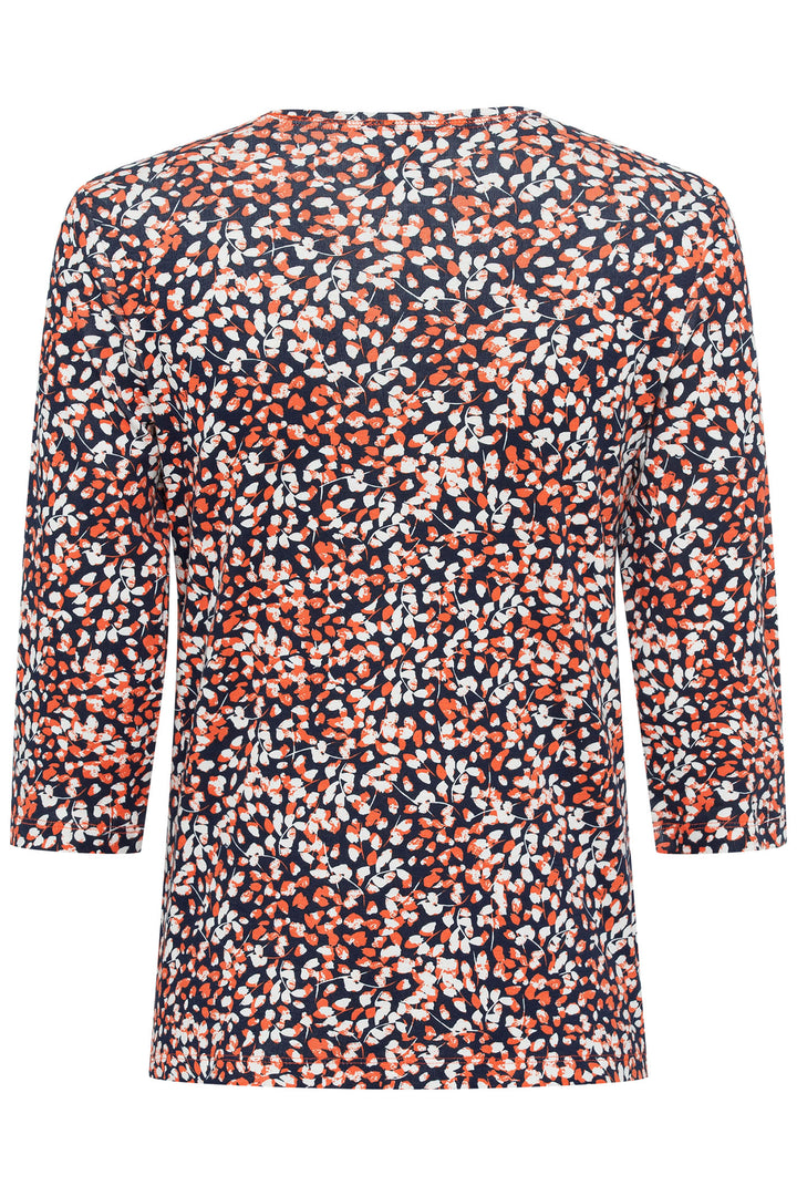 Olsen 11100617 Navy & Orange Leaf Print T-Shirt - Experience Boutique