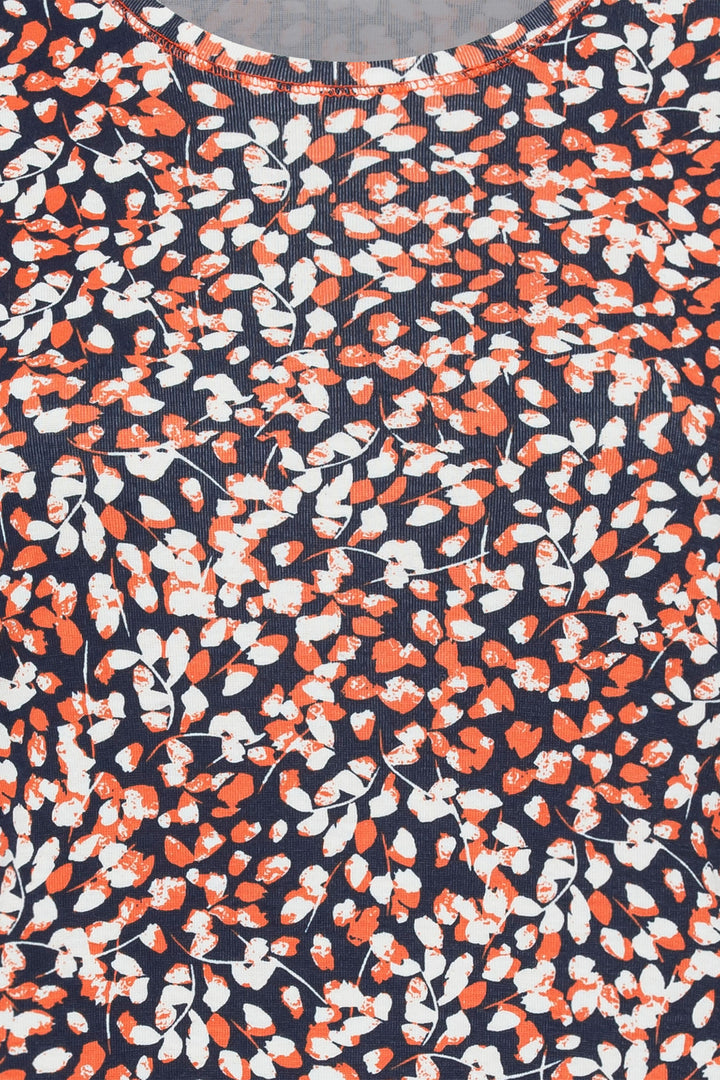 Olsen 11100617 Navy & Orange Leaf Print T-Shirt - Experience Boutique