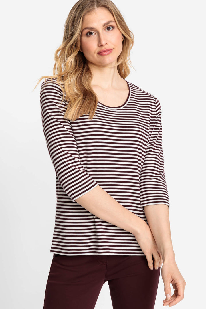 Olsen 11100714 Mulberry Red Stripe Bretton Style T-Shirt - Experience Boutique