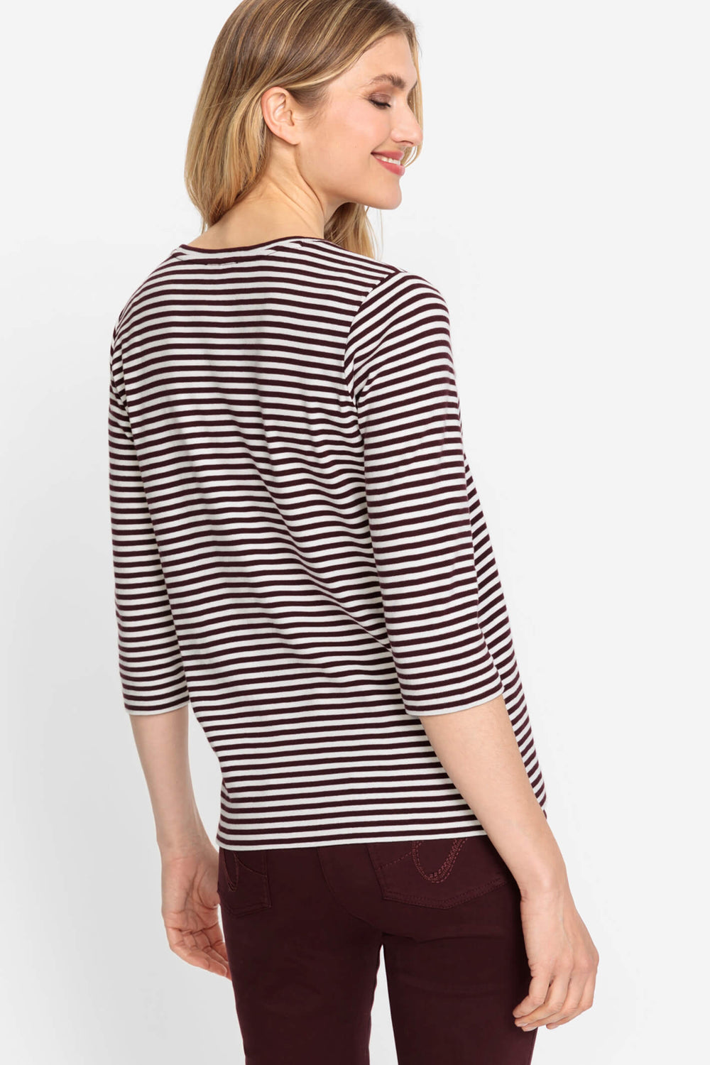Olsen 11100714 Mulberry Red Stripe Bretton Style T-Shirt - Experience Boutique