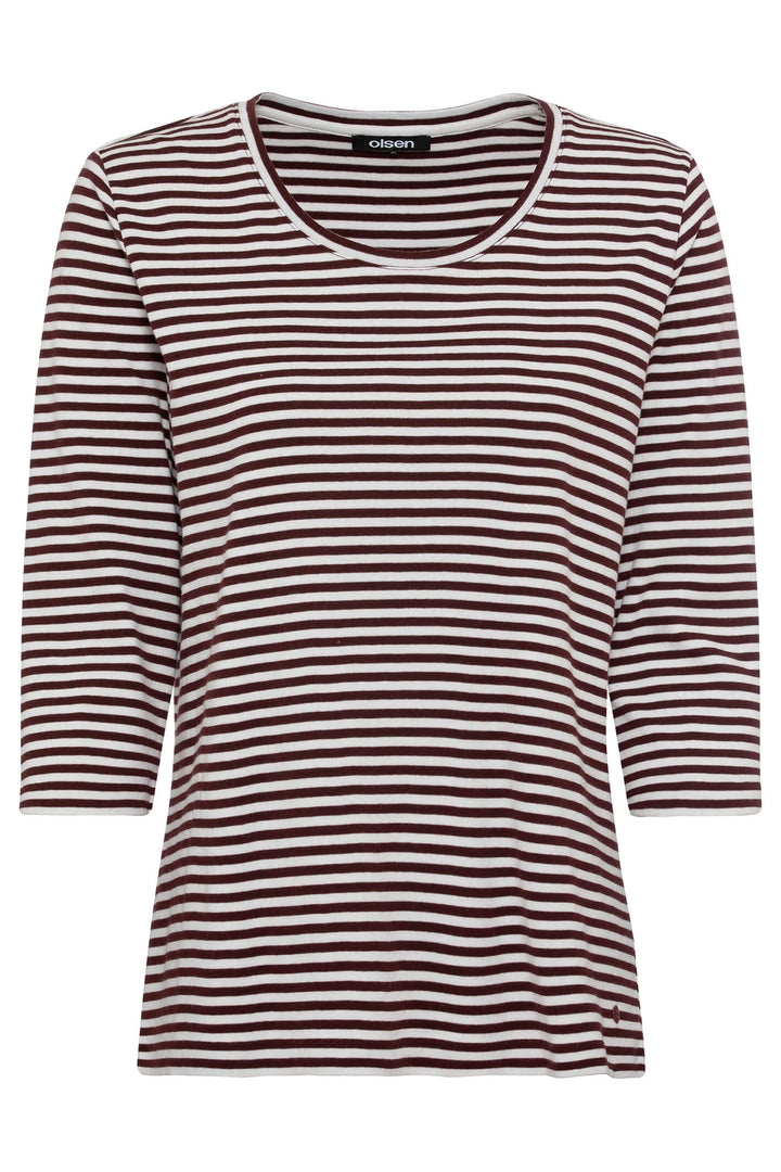 Olsen 11100714 Mulberry Red Stripe Bretton Style T-Shirt - Experience Boutique