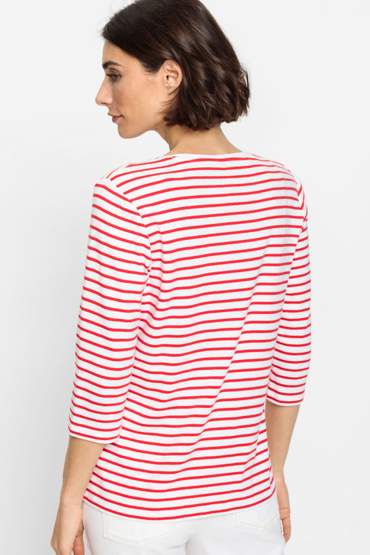 Olsen 11100763 Red Poppy Stripe Wide Neck T-Shirt - Experience Boutique