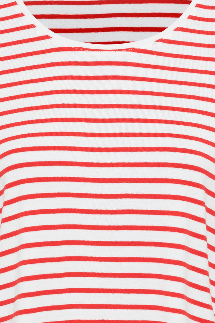 Olsen 11100763 Red Poppy Stripe Wide Neck T-Shirt - Experience Boutique