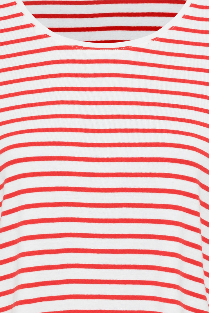 Olsen 11100763 Red Poppy Stripe Wide Neck T-Shirt - Experience Boutique