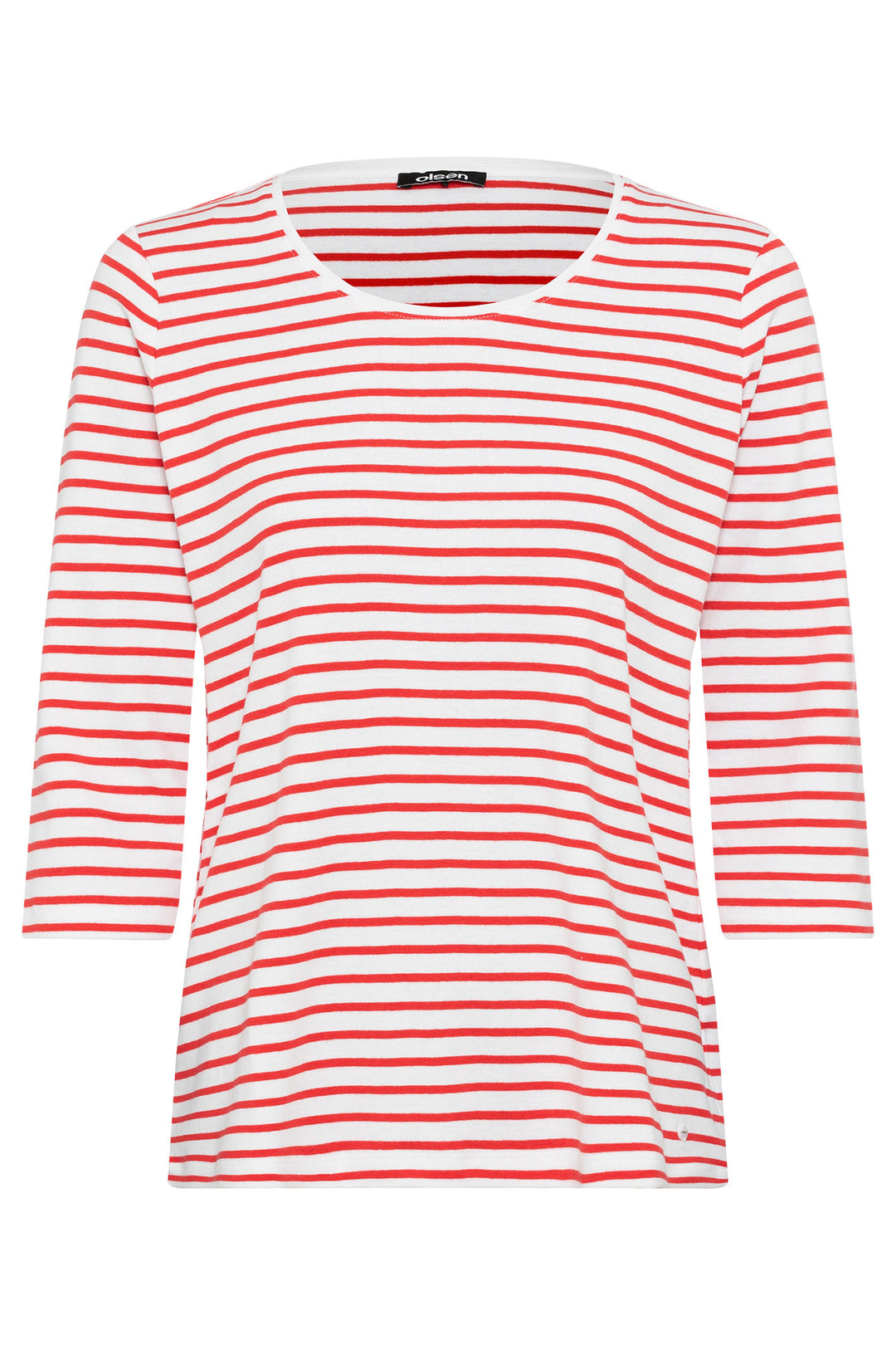 Olsen 11100763 Red Poppy Stripe Wide Neck T-Shirt - Experience Boutique