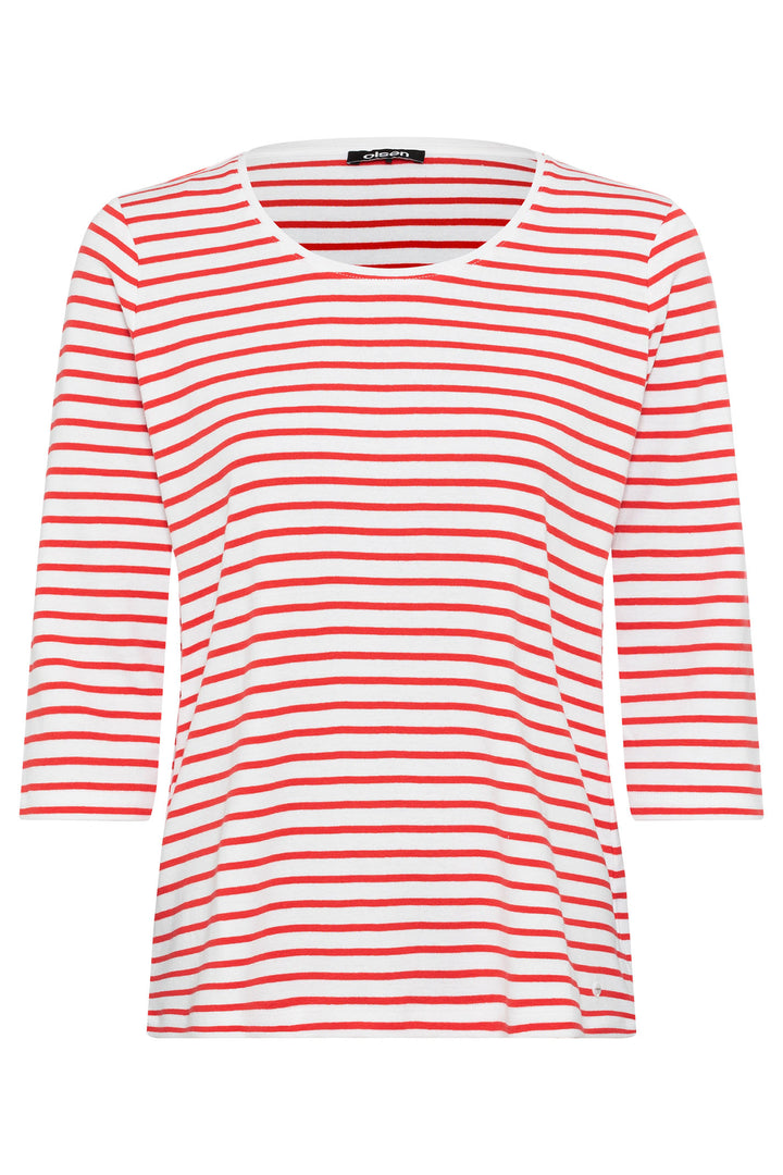 Olsen 11100763 Red Poppy Stripe Wide Neck T-Shirt - Experience Boutique