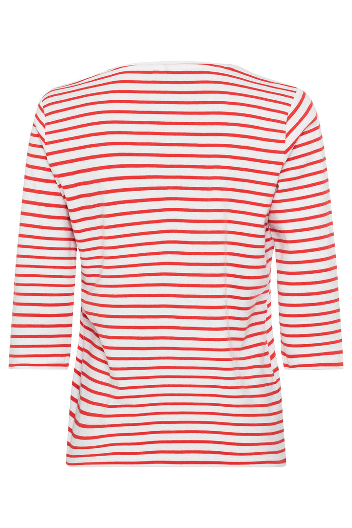 Olsen 11100763 Red Poppy Stripe Wide Neck T-Shirt - Experience Boutique