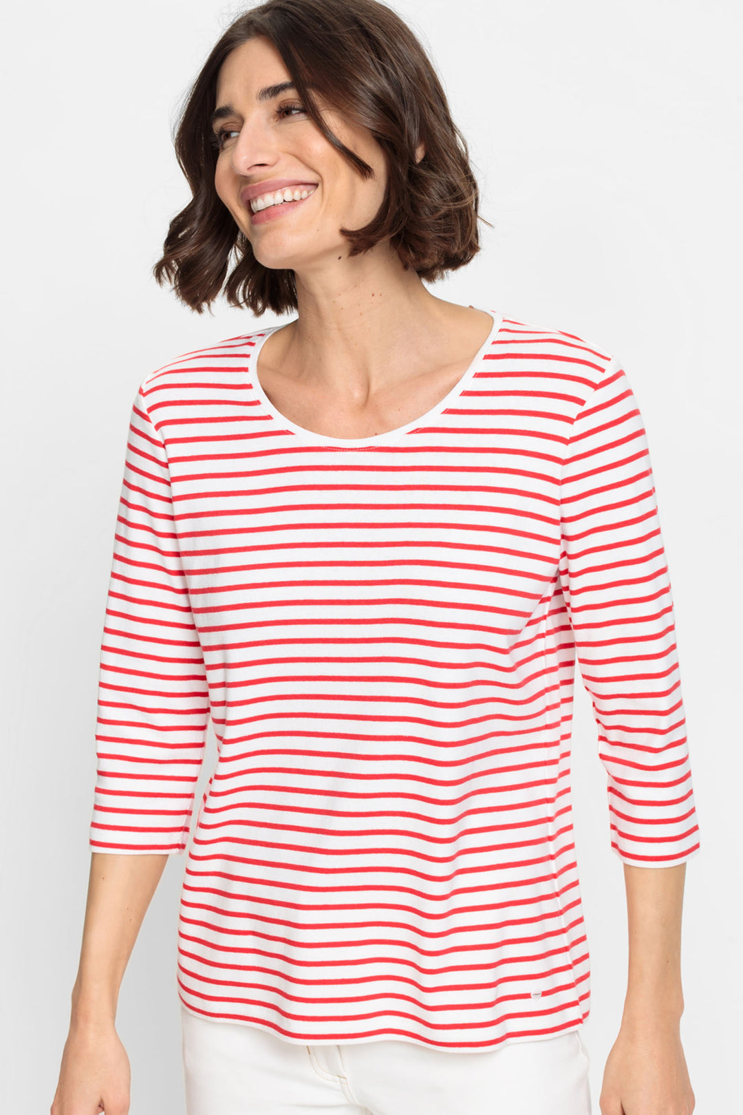 Olsen 11100763 Red Poppy Stripe Wide Neck T-Shirt - Experience Boutique