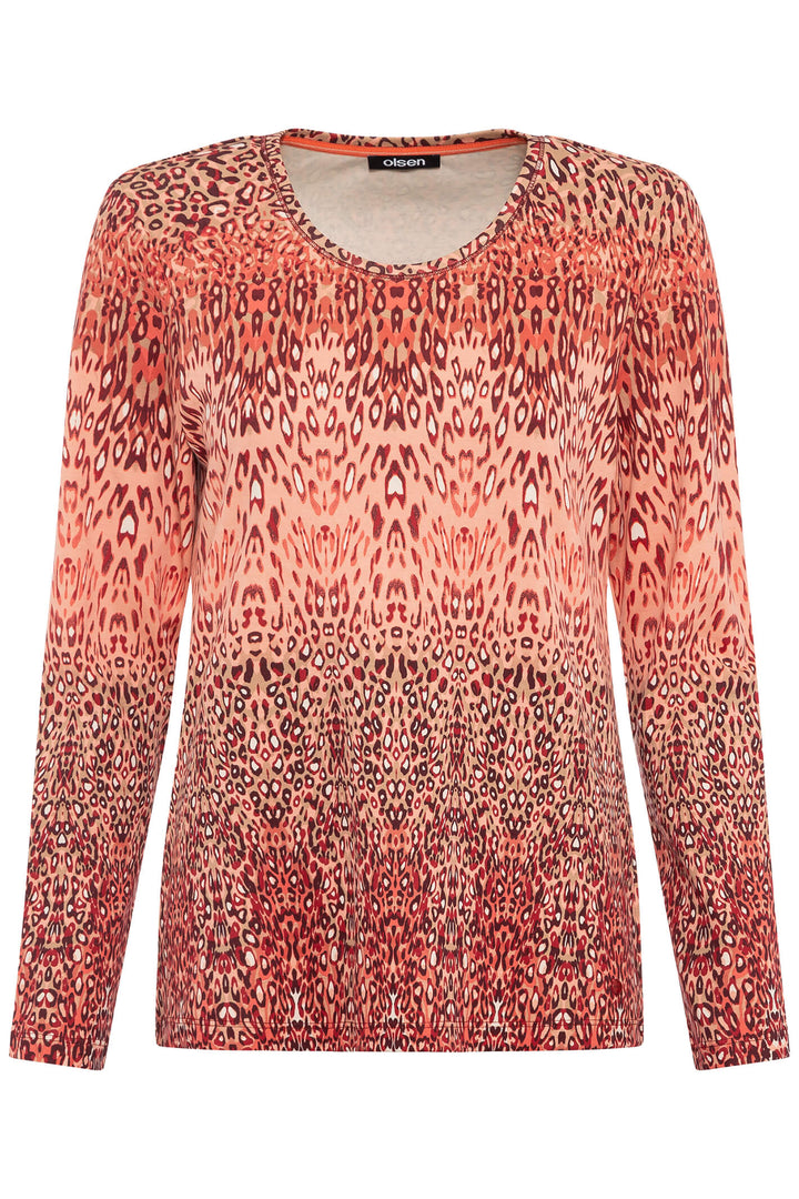 Olsen 11104621 Spiced Orange Animal Print T-Shirt - Experience Boutique