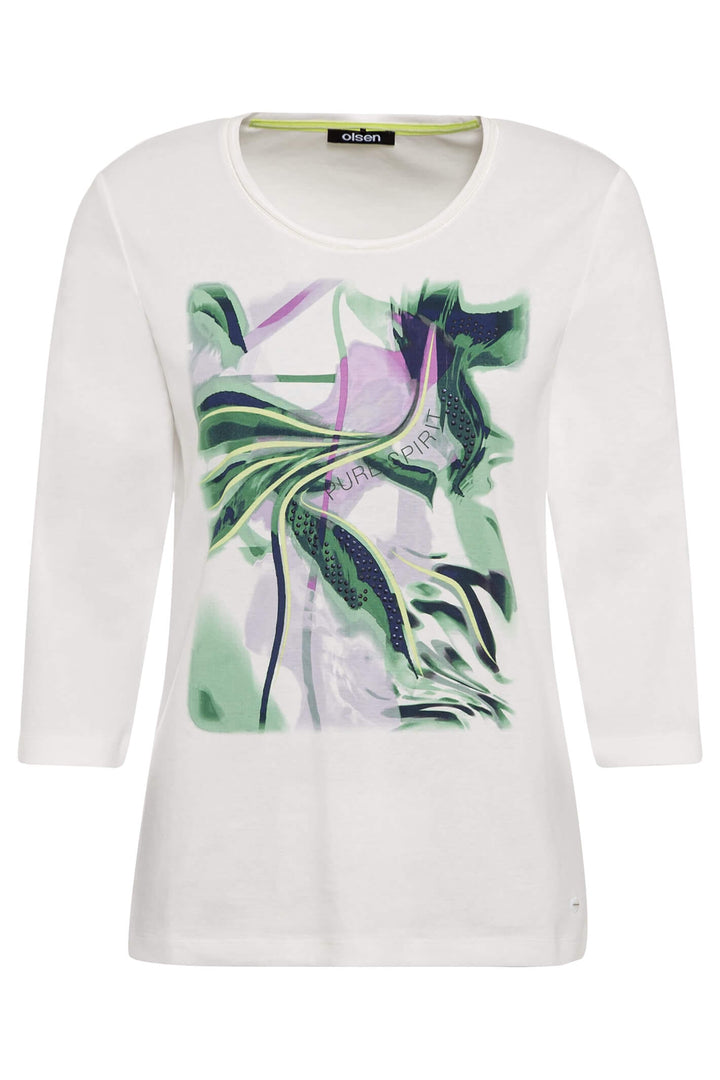 Olsen 11104633 Off White Pre Spirit Print T-Shirt - Experience Boutique
