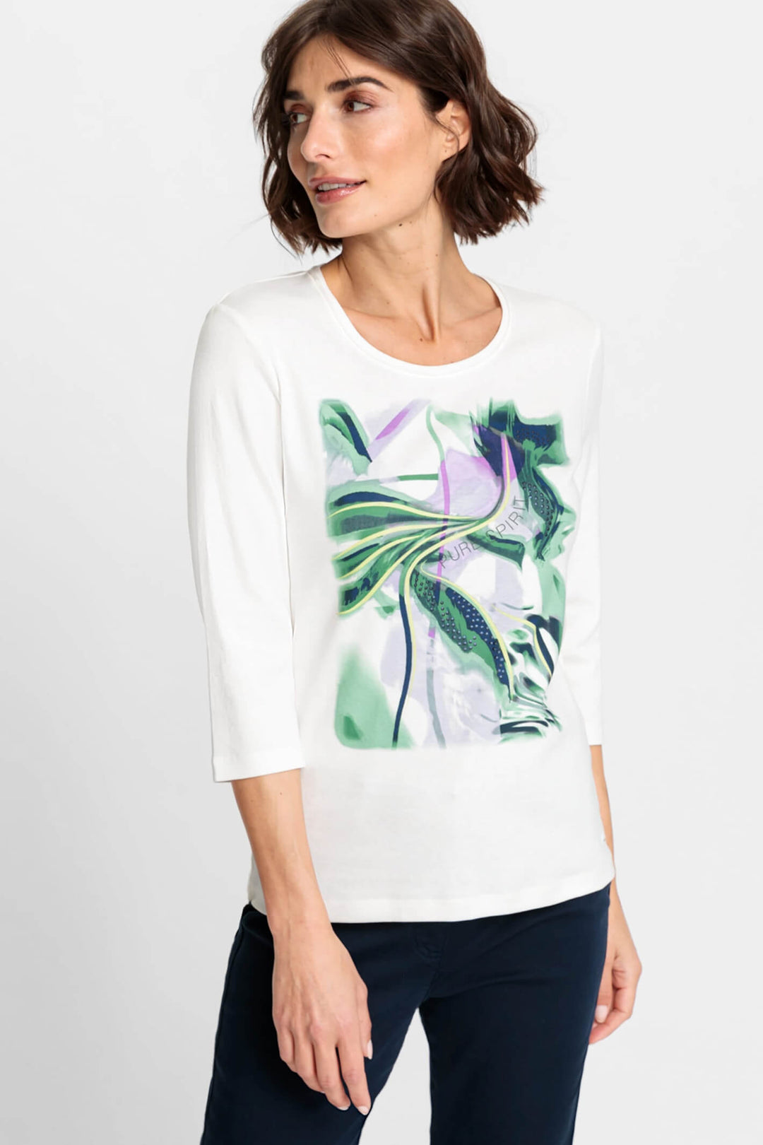 Olsen 11104633 Off White Pre Spirit Print T-Shirt - Experience Boutique