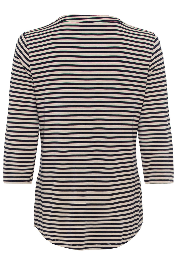 Olsen 11104649 Cream Stripe Split Neck Top - Experience Boutique