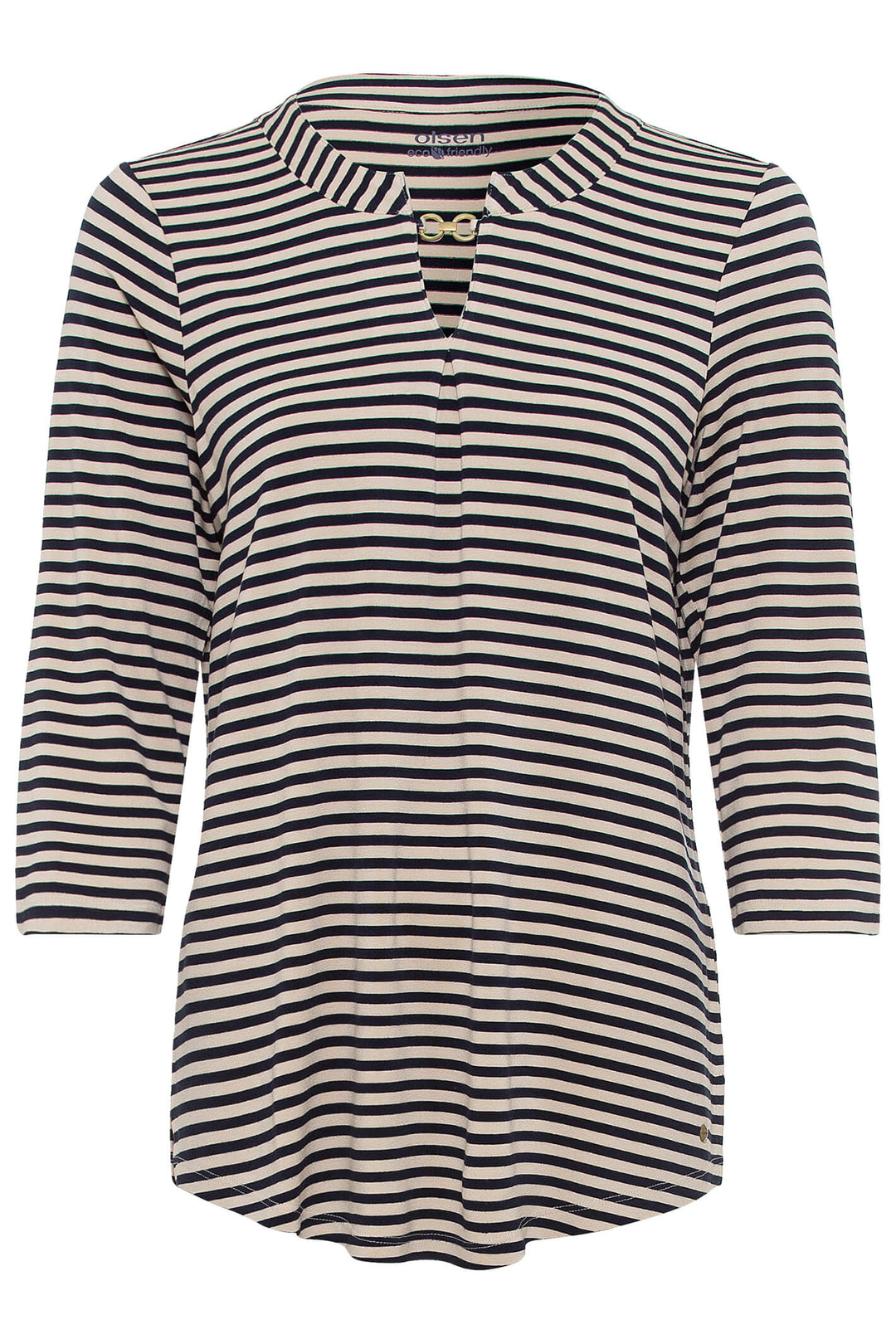 Olsen 11104649 Cream Stripe Split Neck Top - Experience Boutique