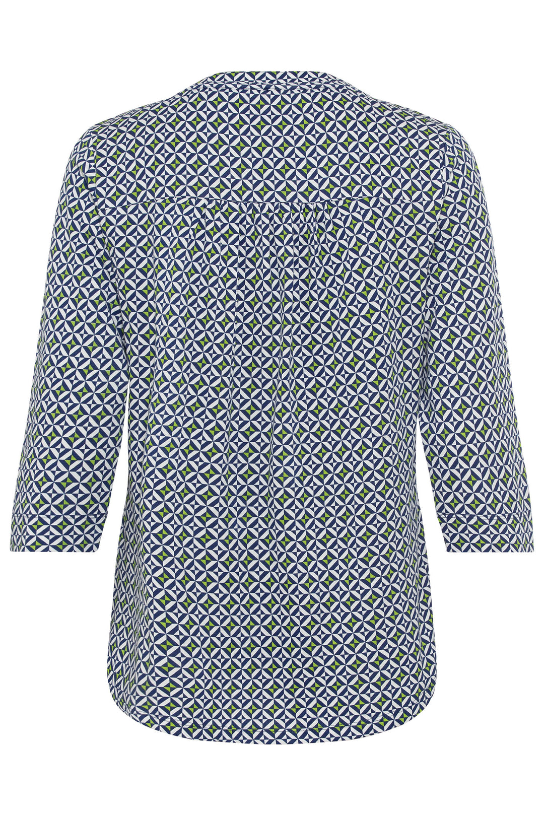 Olsen 11104742 Night Blue Print Button Neck Top - Experience Boutique