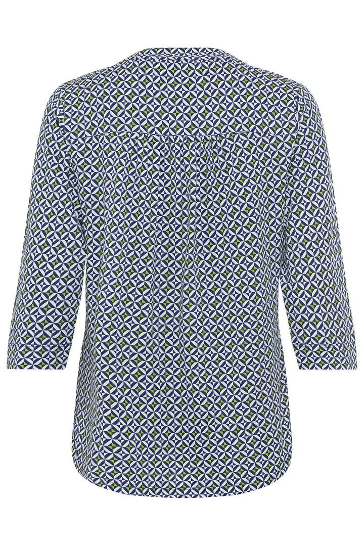 Olsen 11104742 Night Blue Print Button Neck Top - Experience Boutique