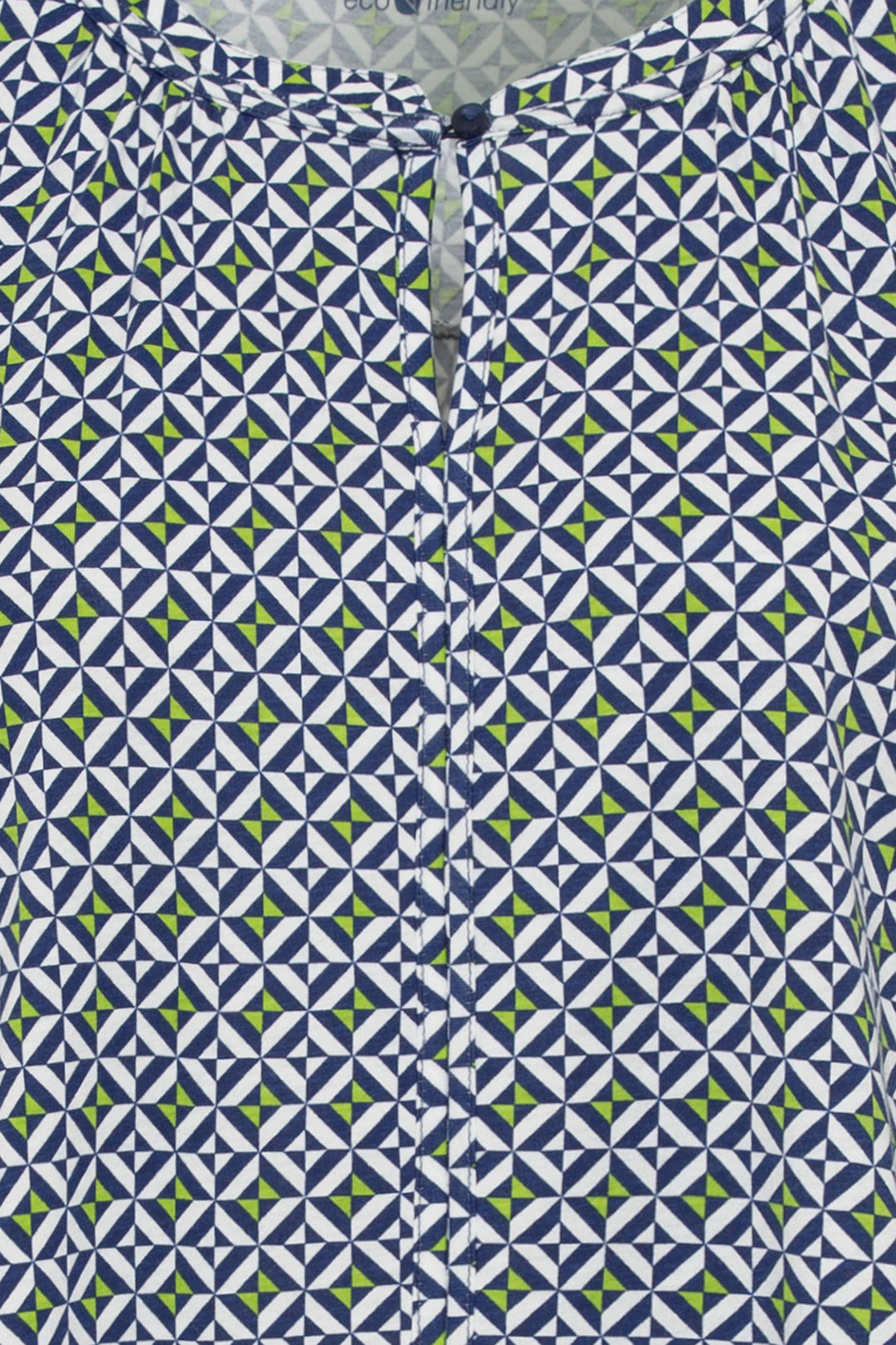 Olsen 11104742 Night Blue Print Button Neck Top - Experience Boutique