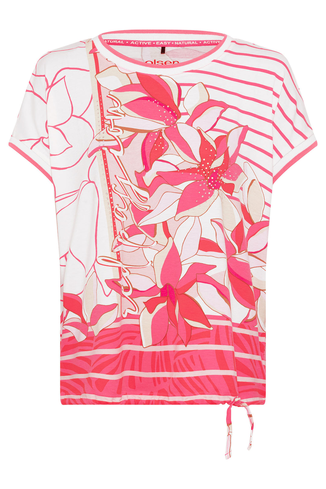 Olsen 11104811 Paradise Pink Flower Print T-Shirt - Experience Boutique