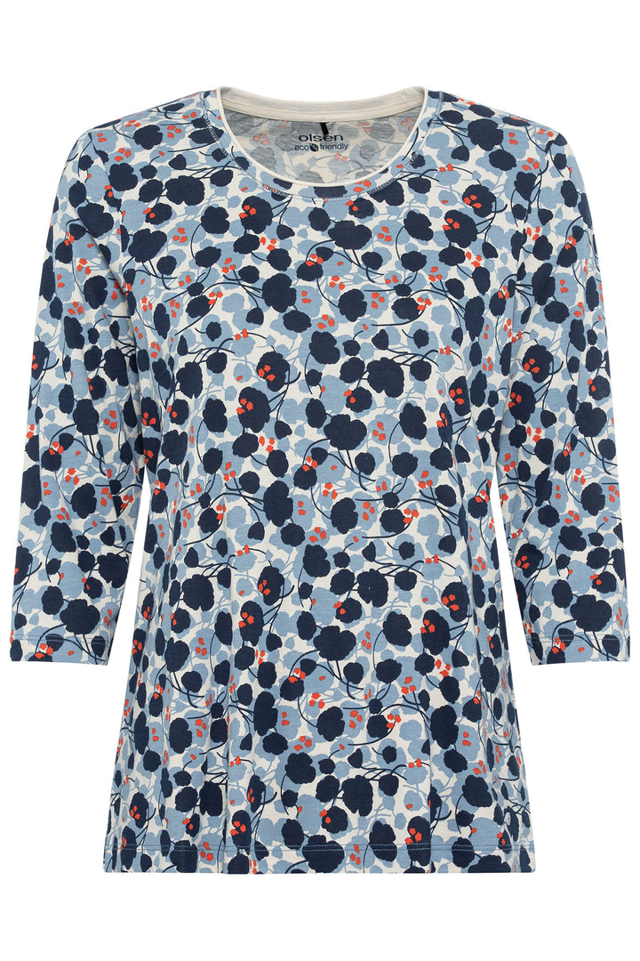Olsen 11104902 Navy Floral Print Hannah T-Shirt - Experience Boutique