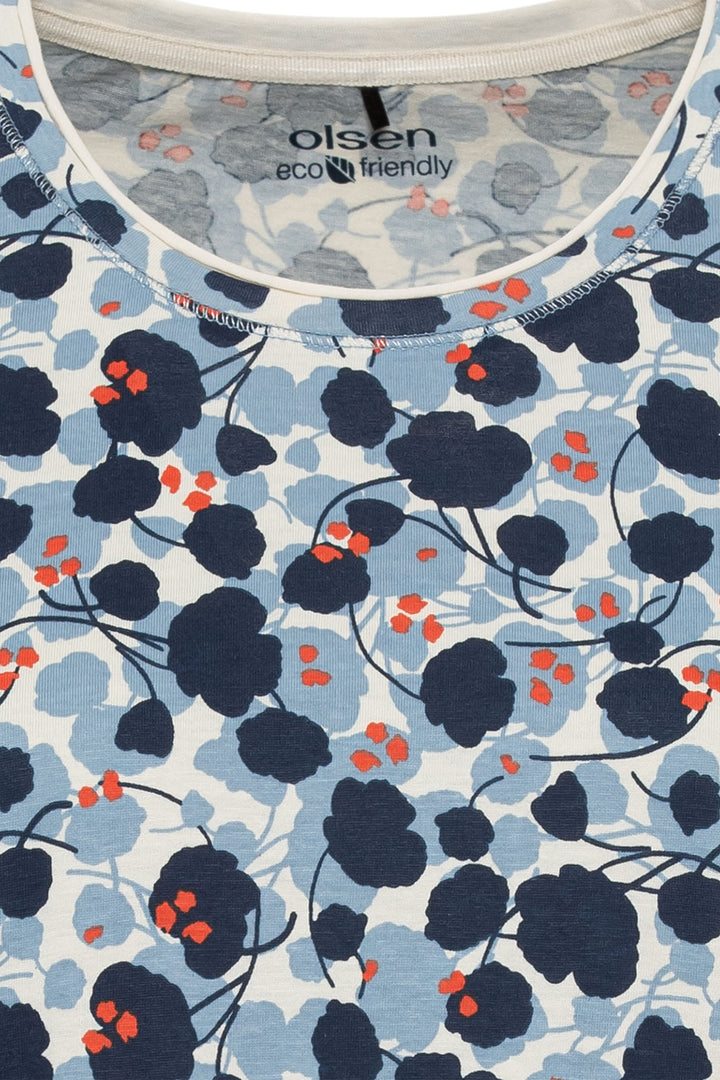 Olsen 11104902 Navy Floral Print Hannah T-Shirt - Experience Boutique