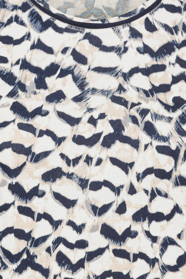 Olsen 11104941 Caffee Latte & Navy Print Top - Experience Boutique