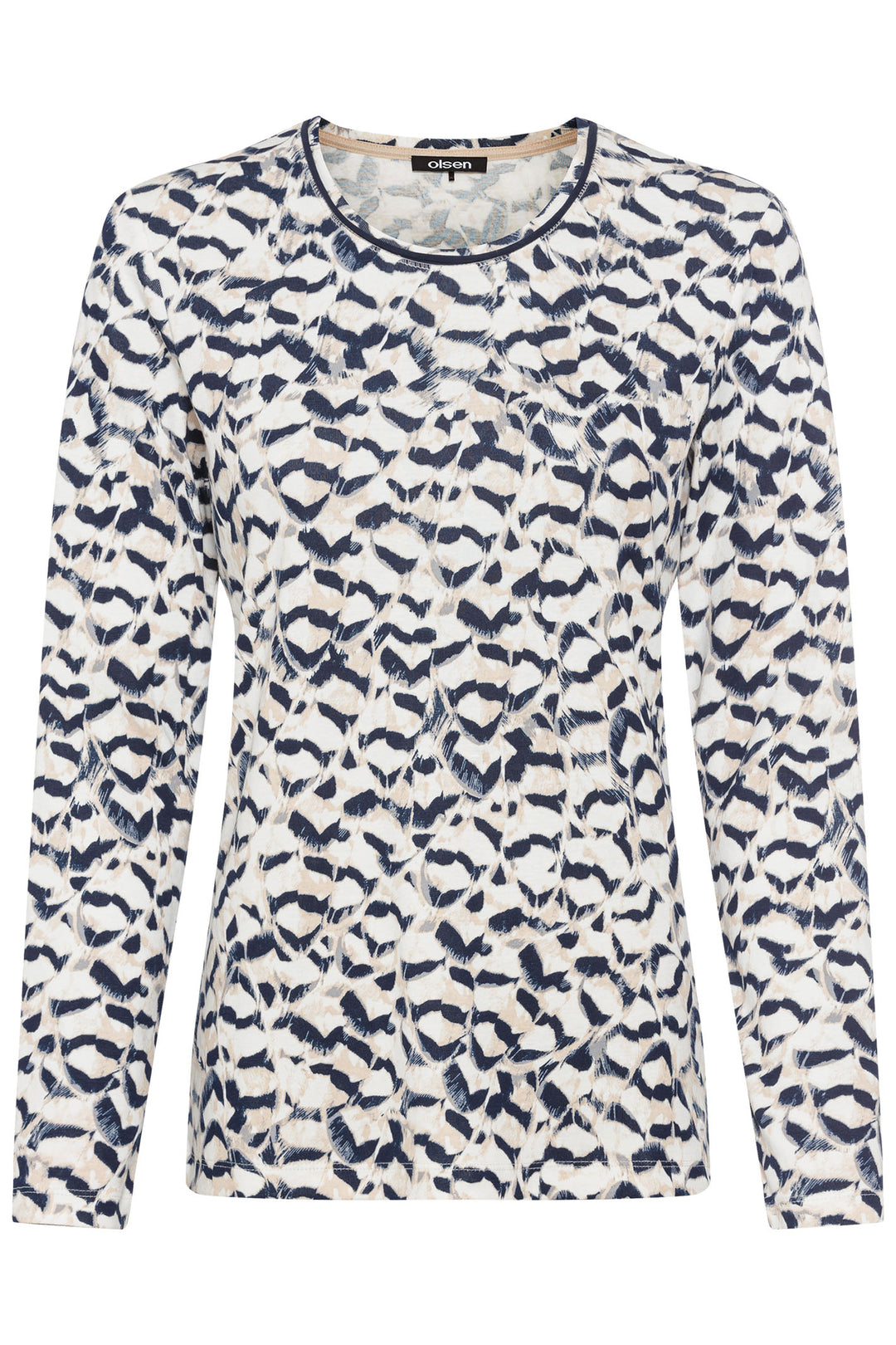 Olsen 11104941 Caffee Latte & Navy Print Top - Experience Boutique