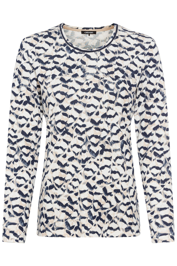 Olsen 11104941 Caffee Latte & Navy Print Top - Experience Boutique